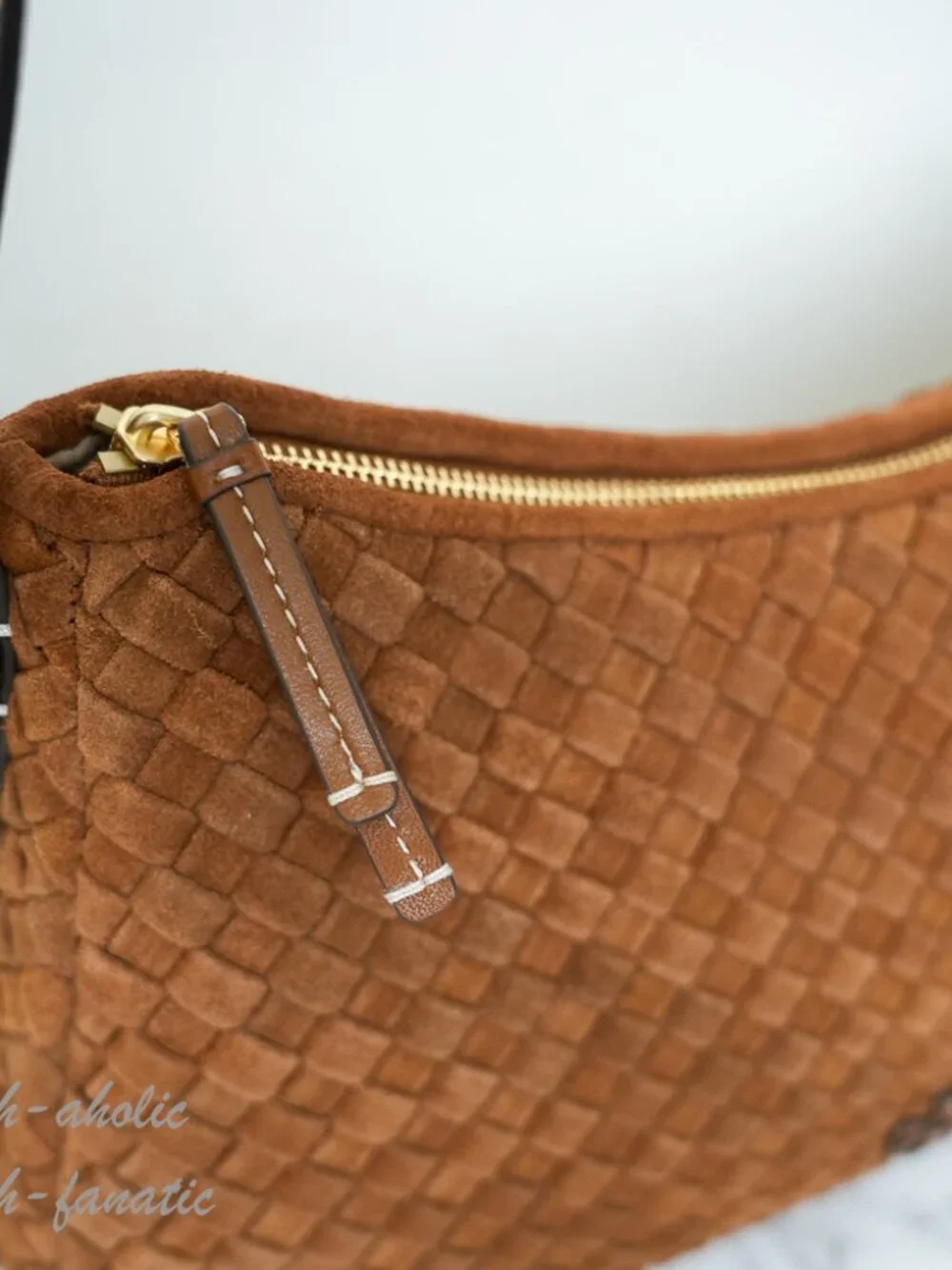 Tory Burch Thea Woven Suede Zip Top Shoulder Bag in Chicory Brown NWT